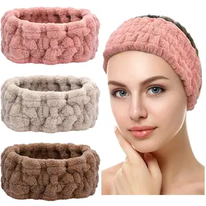 3 Pieces Spa Headband for Women Facial Makeup Headband Soft Terry Cloth Hairband for Washing Face Mask Spa Shower Gifts(Pink, Gray, Dark Brown)
