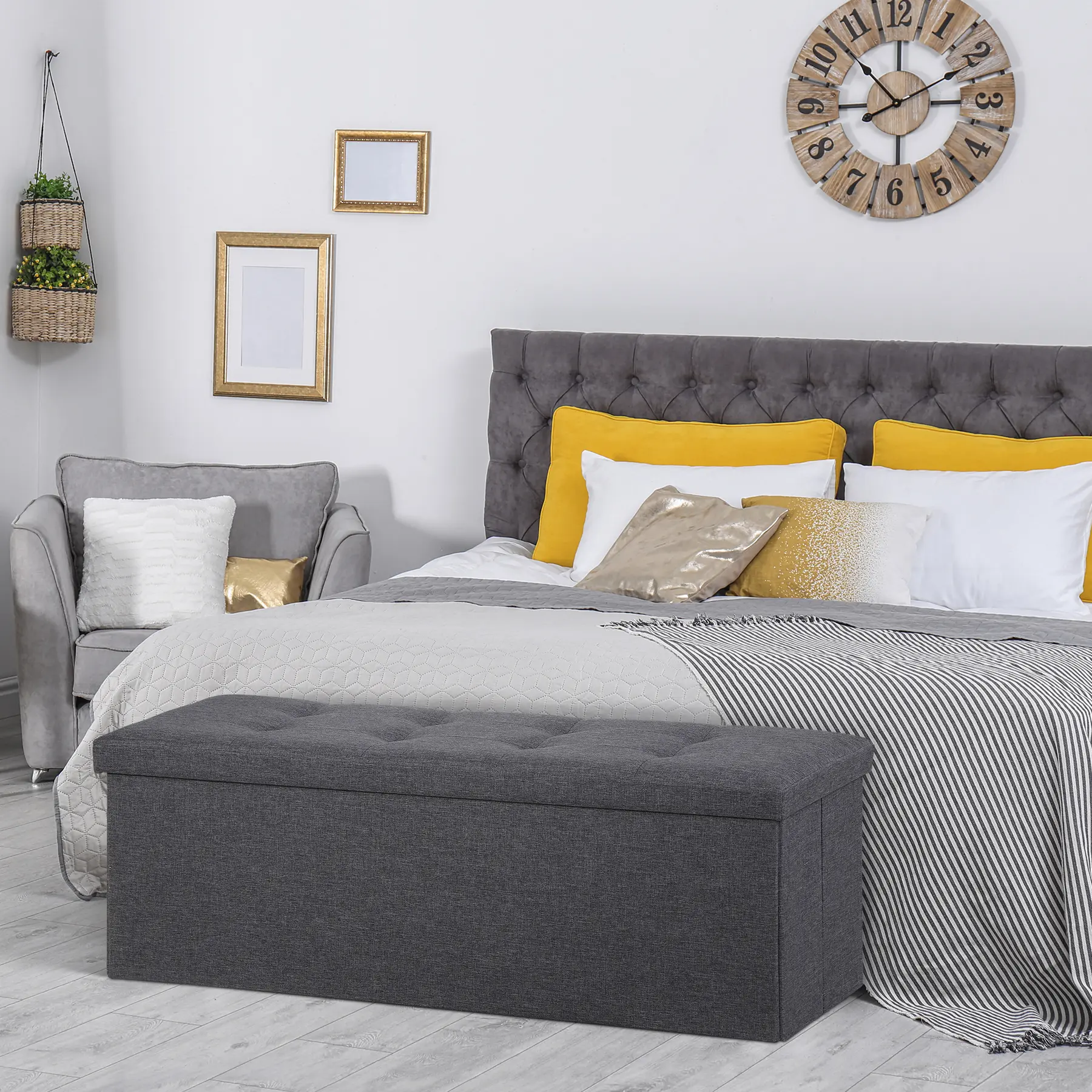 Light Gray 43-in Sturdy Linen Folding Built-in Storage Ottoman - 660lb Load P2 MDF Chest, Cushioned Footrest, Dual Purpose Compact Cushioned Organizer for Storage Organization, Living Room, Bedroom, Built-In Storage Ottomans
