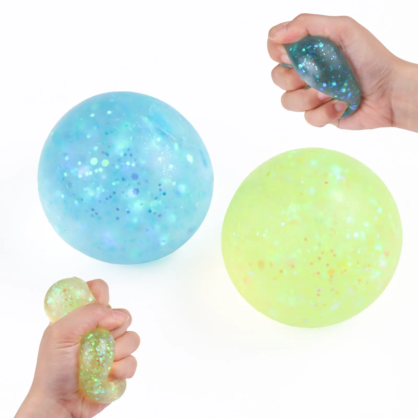 Anboor 2 Pack Stress balls, Malt Syrup Squish Balls, blue& green, Slow Rising Fidget Stress Balls Ice Cube Squeeze Toys for Kids & Adults,Birthday Gifts,Classroom Prizes,Party Favors