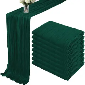 8 Pack 10 ft Dark Green Christmas Cheesecloth Table Runner 35x120 Inches Boho Gauze Rustic Cheese Cloth Long Sheer Table Runner for Wedding Bridal Shower Party Decoration