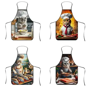 Unisex Cat Chef Print Apron, Durable Polyester Material, Ideal for Cooking BBQ Gardening Painting Manicure, Indoor Outdoor Use