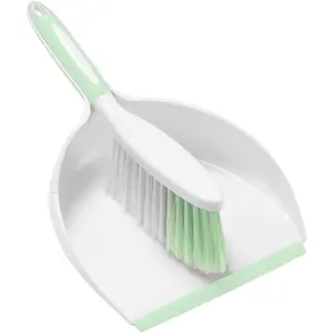 Dust Pan and Brush Set, Large Hand Broom and Dustpan Set Large Brush and Dustpan Set for Camping Broom and Dustpan Combo for Daily Cleaning Pet Hair Office Home Car, Light & Green