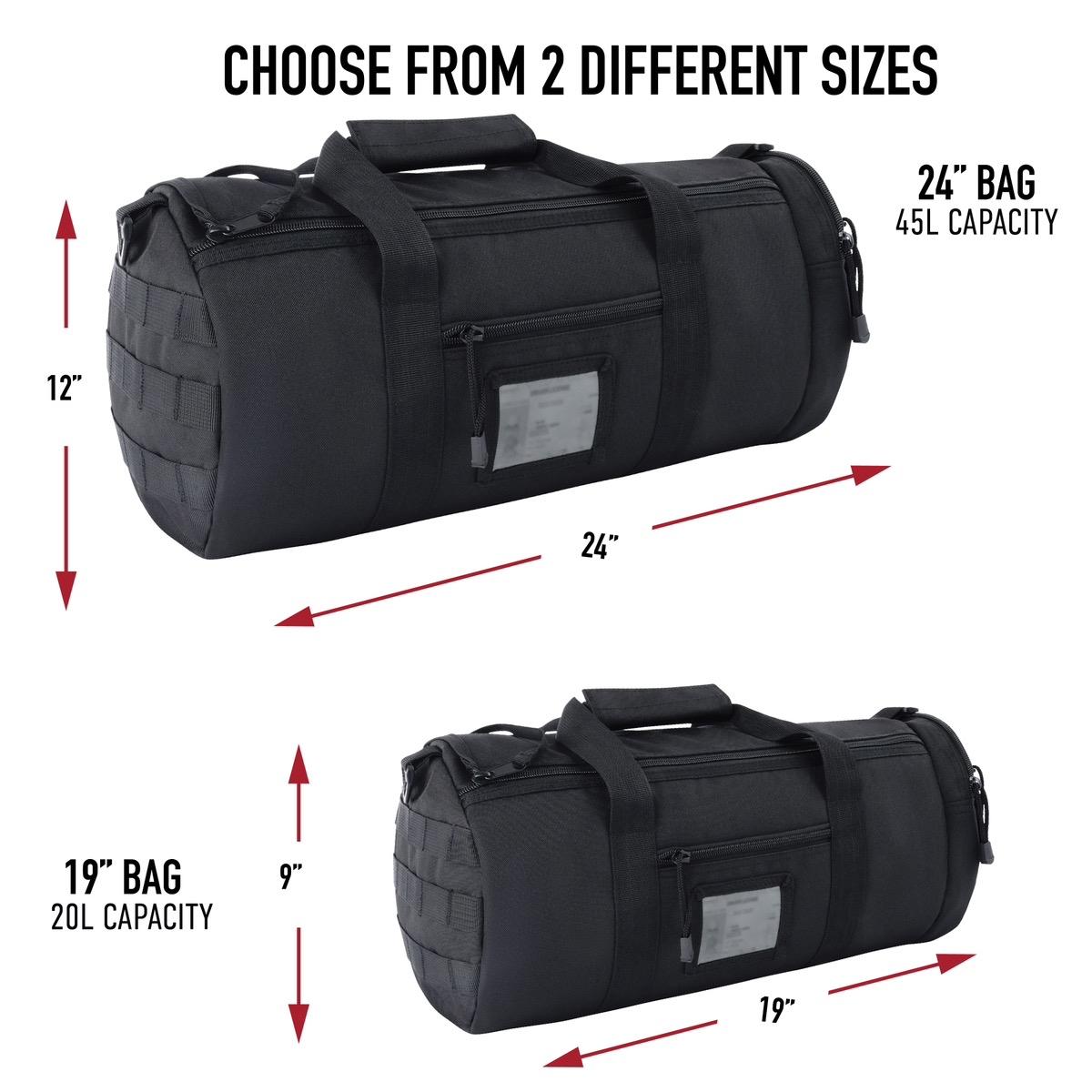 Rothco Tactical Traveler Duffle Bag 19 & 24 Inches Long x 9 & 12 Inches Tall 20 & 45 Liter Capacity Water-Resistant PVC Backed Polyester Military Equipment Bag with Dual Zipper Closure