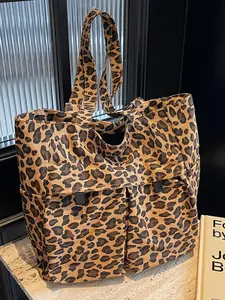 Street Style Leopard Pattern Tote Bag, Casual Large Capacity Shoulder Bag for Women, Trendy Versatile Daily Commuting Bag, Girl Fashionable Shopping Bag