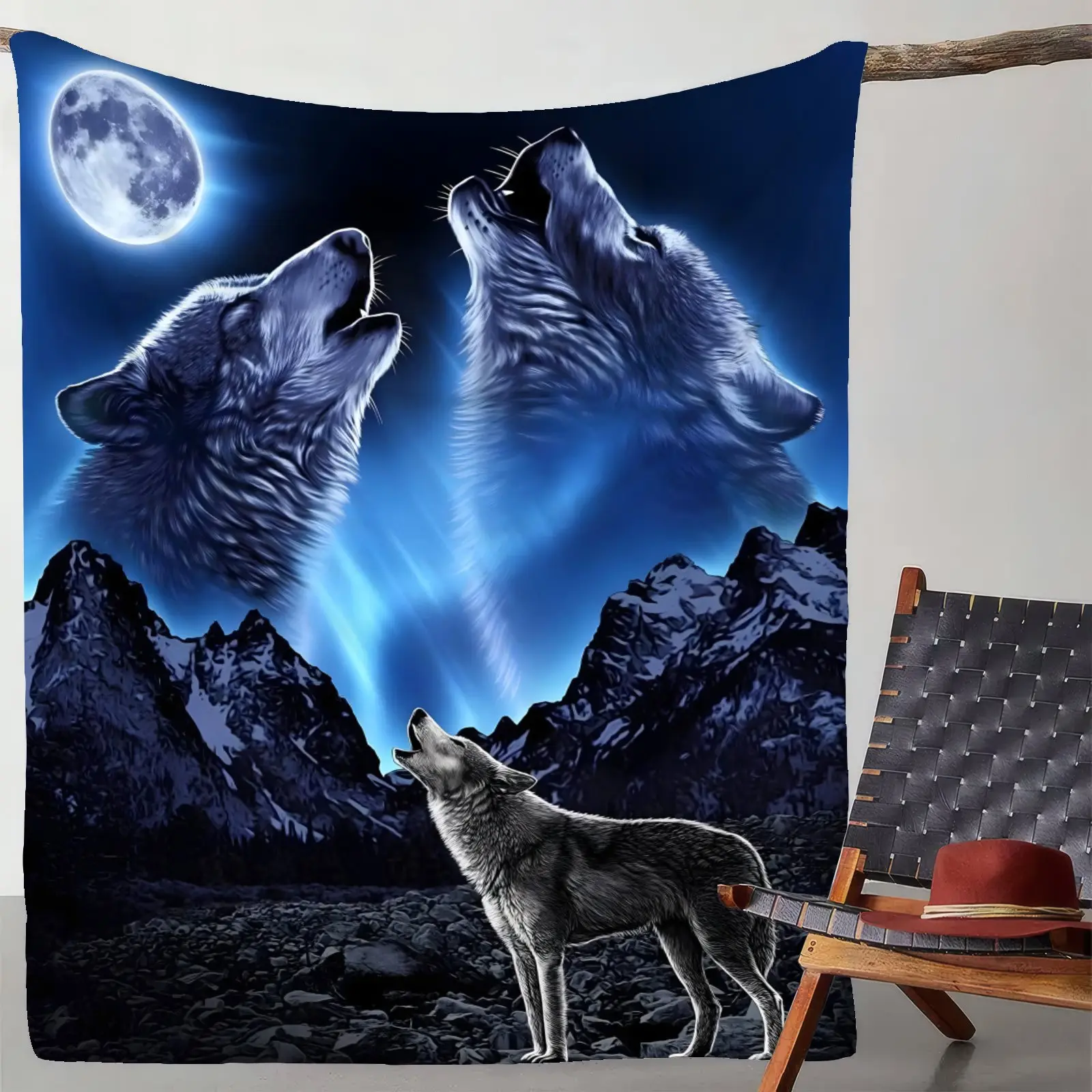 Wolf Print Soft Fluffy Blanket, Howling Wolf Aesthetic Cozy Warm Throw for Home Office Travel, Multifunctional Blanket, Cozy Blankets, Gift for Friends