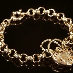 Belcher Link Heart Padlock Bracelet with Bolt Ring Latch- Hypoallergenic Jewelry/ Golden Plated Rose Golden White Golden 3 Colors Available