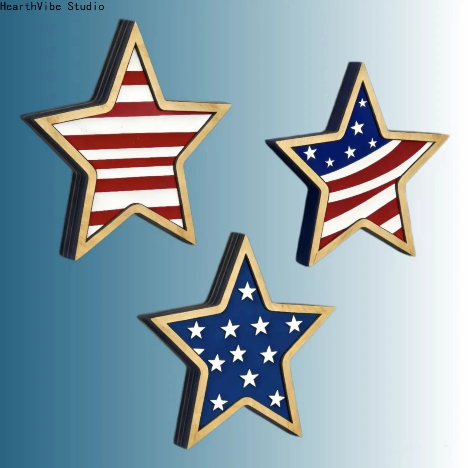 Rustic 4th of July Wooden Star Ornament - Farmhouse Dining Table Centerpiece, Patriotic Tabletop Block for Independence Day