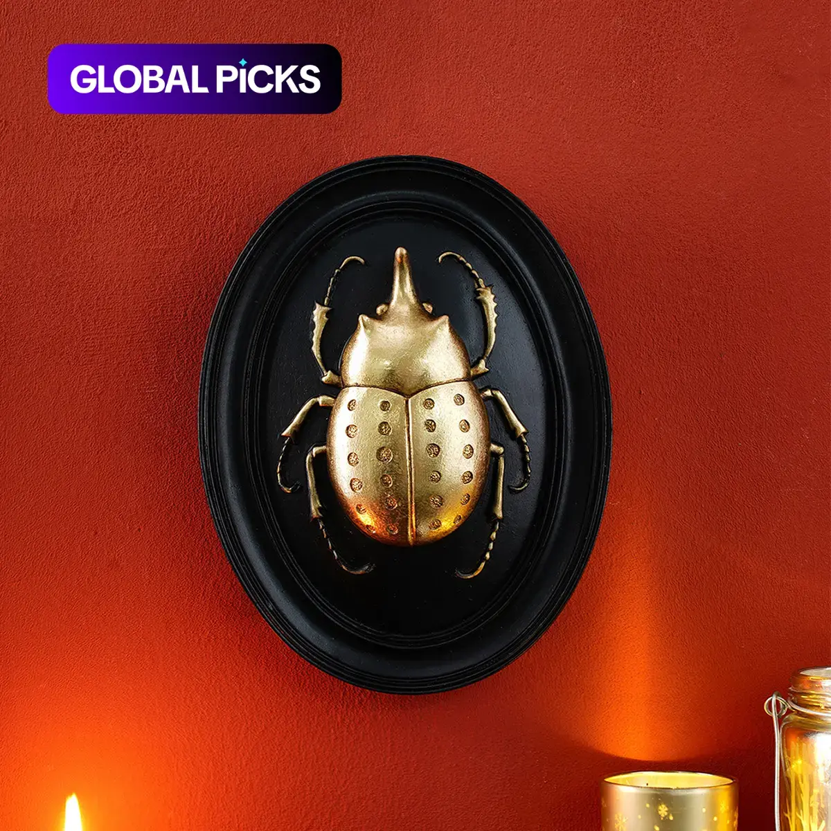Resin Beetle Series Ornament, Oval Frame, Insect Collector's Decorative Hanging Piece, Hanging Room Decor, Creative Home Decor, Artistic Indoor Decoration for Home and Party #GLOBAL PICKS