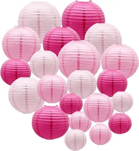 21Pack Pink Paper Lanterns Decorative (Size of 4 6 8 10) - Round Hanging Paper Lanterns Decorations Ball Lanterns Lamps for Home Lamps, Party, Event Decoration - Tools Hardware.