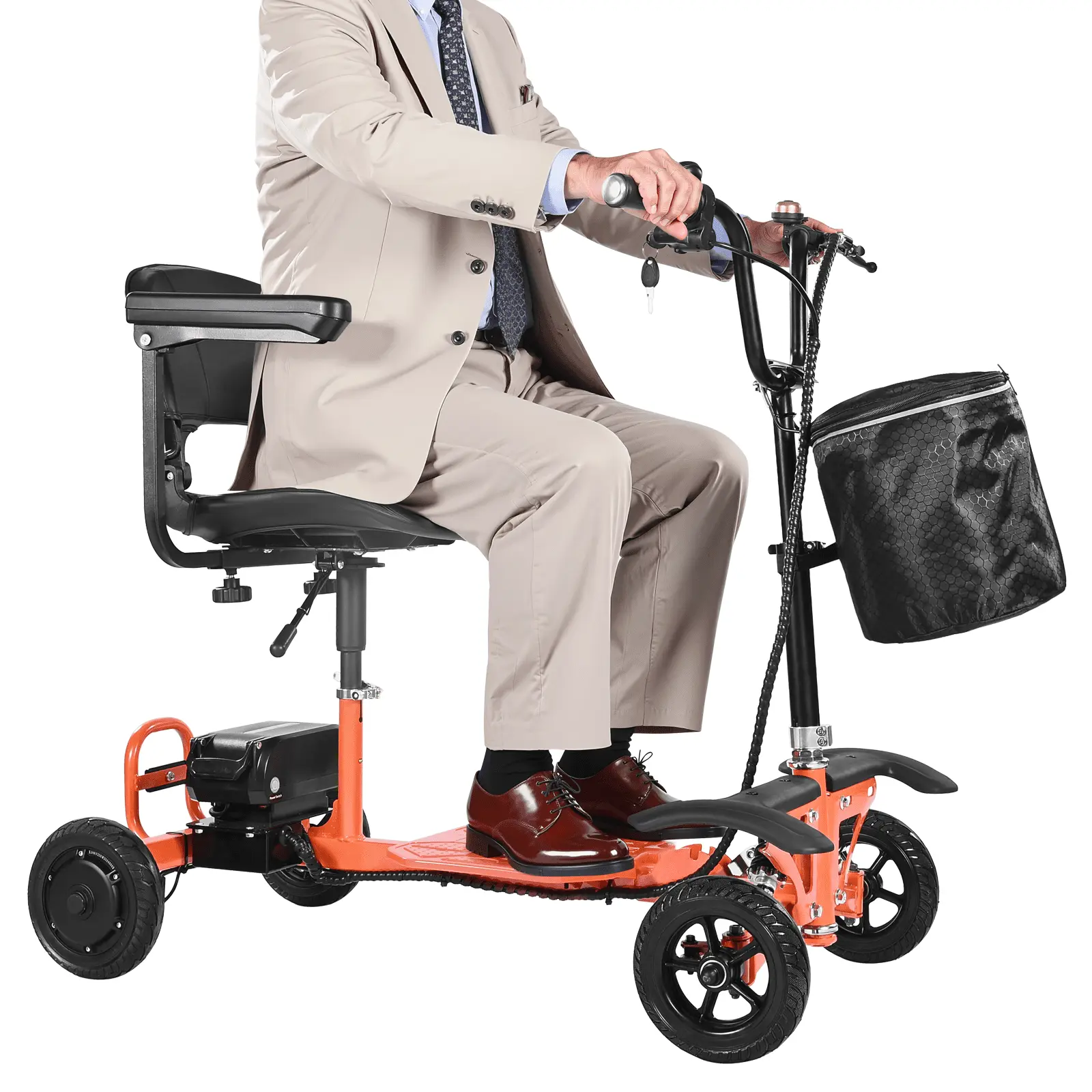【DealsForYouDays】VEVOR 4-Wheel Foldable Electric Mobility Scooter for Adults, Steel Frame, Foldable Seat, Adjustable Tilt, Safety Brake System, 265LBS Load, 48V Lithium Battery, 8" Solid Tires, 8° Climbing Capacity, All-Terrain Travel Wheelchair
