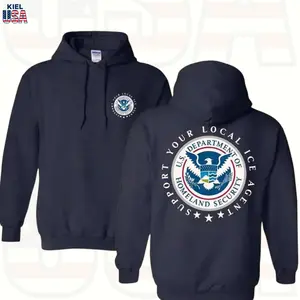 Support Your Local Ice Agent Shirt – Homeland Security Patriotic America 2 Sided Graphic Tee, Sweatshirt, Hoodie Casual Street Style Fleece Fabric Pullover Hooded Sweatshirt Trendy Tops for Women for Men, Perfect Gift