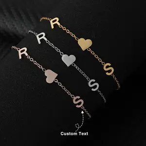 FF28  Custom Initial Heart Bracelet| Personalized Letter & Heart Matching Jewelry|Perfect for birthdays, anniversaries, Valentine’s Day, or friendship gifts-customize with initials to make it one-of-a-kind.