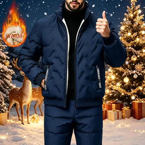 【JOGWAVE】Men’s Winter Fashion Fleece Jacket with Zipper Pockets, Thick Warm Stand Collar Outerwear for Casual Wear, Suitable for Daily Use and Outdoor Activities