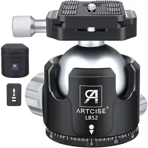 ARTCISE LB52 Low Profile Ball Head Tripod Mount Ball Head 52mm Diameter  All Metal CNC Machining with Two 1/4" Quick Release Plates for Tripod, Monopod, DSLR, Camcorder，Max Load 66lbs /30kg