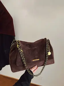 1pc Women's single shoulder tote bag, solid color crossbody bag, hardware chain flip design, simple, fashionable, casual, versatile, exquisite and practical, suitable for daily commuting, dining, dating, women's single shoulder tote bag