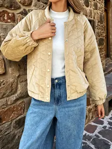 TikTok Trendy! Women's Beige Quilted Diamond Pattern Thickened Jacket for Fall & Winter Women's Casual Stand - Collar Quilted Jacket | Fall Winter Warm Outerwear (TikTok Hot) Women's Trendy Beige Quilted Thick Jacket for Autumn & Winter