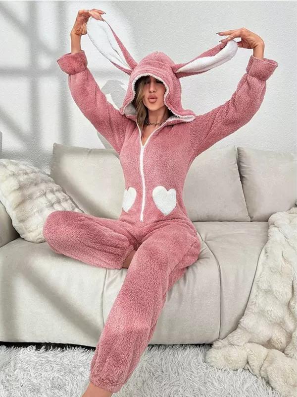 【Christmas Sale】Women’s Heart Fleece Onesie Pajamas – Cute Hooded Loungewear, Super Soft & Cozy for Cold Nights