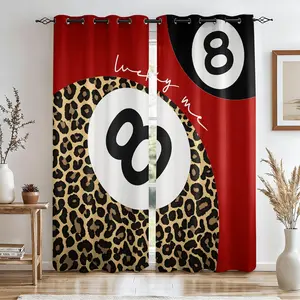 American Retro Leopard Print 8-Ball Blackout Curtains, 2-Piece Set, No-Hole Ring Design, Washable Fabric, Bedroom Living Room Dorm Heat Insulation, UV Protection, Y2K Spicy Girl Style Home Decor