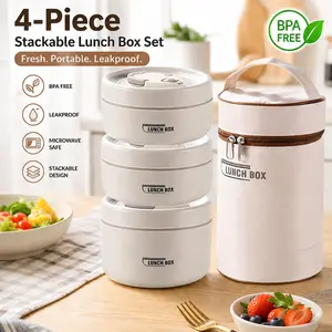Portable Leak-Proof Insulated Lunch Box Set for Adults - 3 Stackable 500-1000ml Separate Containers, 1 Insulated Bag & Tableware, for Travel & Kitchen Use