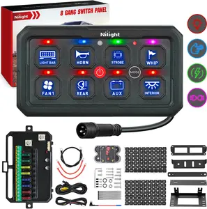 Nilight 8 Gang Switch Panel Blue Circuit Control Relay System with Fuse Wiring Harness Toggle Momentary Strobe Flash Modes Automatic Dimmable ON Off Pod 12V 24V for Car Truck Camper SUV