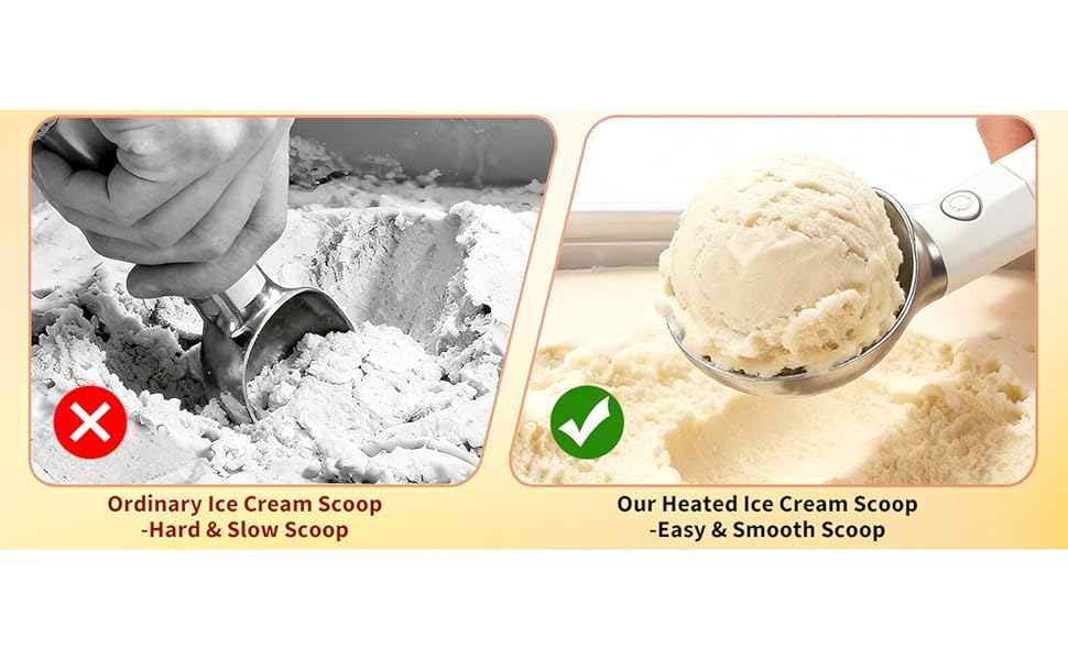 mother's day Heated Ice Cream Scoop Electric Scooper for Hard Ice Cream and Desserts Handheld Heating Up to 158°F Rechargeable Easy to Clean Ideal Summer Gift Kitchen Gadgets Utensils Kitchenware Stainless Steel USB Charging IP67 Waterproof