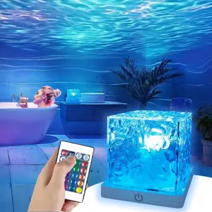 Rechargeable  Wave Projector Light, 16 Color Changeable & Dimmable Shower Lamp with Remote, Cube Mood Ambient Lighting,  Room Decor, Cordless Night Light for Bathroom, Room Decor