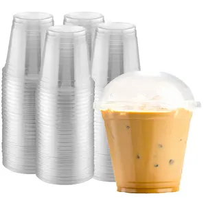 Disposable Plastic Cups with Dome lids for Juice, Shakes and Cold Drinks | Pack of 50 Set Clear Plastic Cups with Dome Lid For Beverages