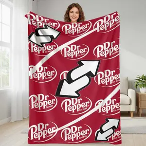 Retro Red Beverage Inspired Flannel Blanket  Vintage Soda Pattern Print  Soft Warm Cozy Lightweight Plush Throw  Perfect for Sofa Living Room Bedroom Office Lounge Gift Decor summerwins