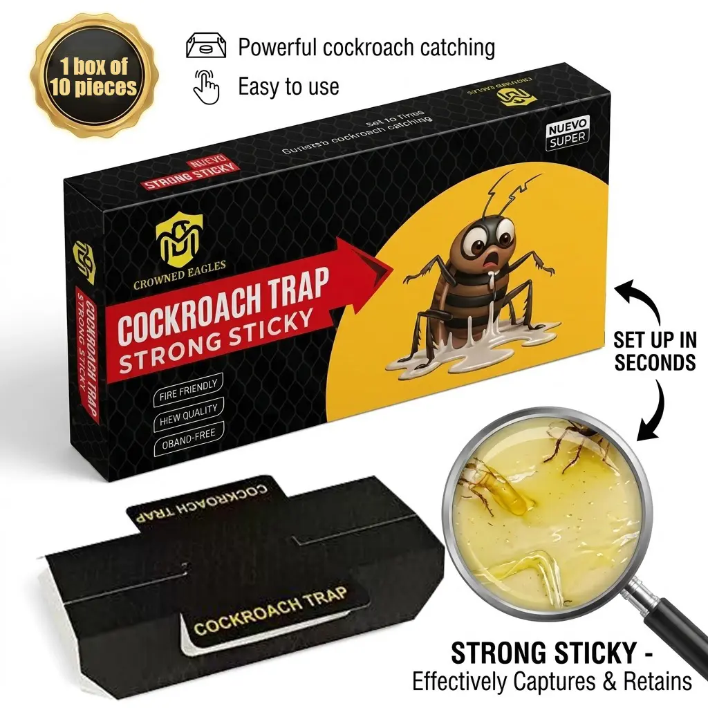 Cockroach Traps – 10-Pack, Sticky Cockroach Traps with Bait; Ideal for Indoor Use in Homes with Children and Pets; Sticky Pest Control Traps; Cockroach Killer