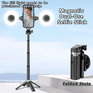 Portable 2-in-1 magnetic smartphone selfie stick stand, Selfie Accessories, equipped with Bluetooth remote, optional fill light, for selfies, livestreaming, vlogging, ideal for home and travel, compatible with iOS and Android