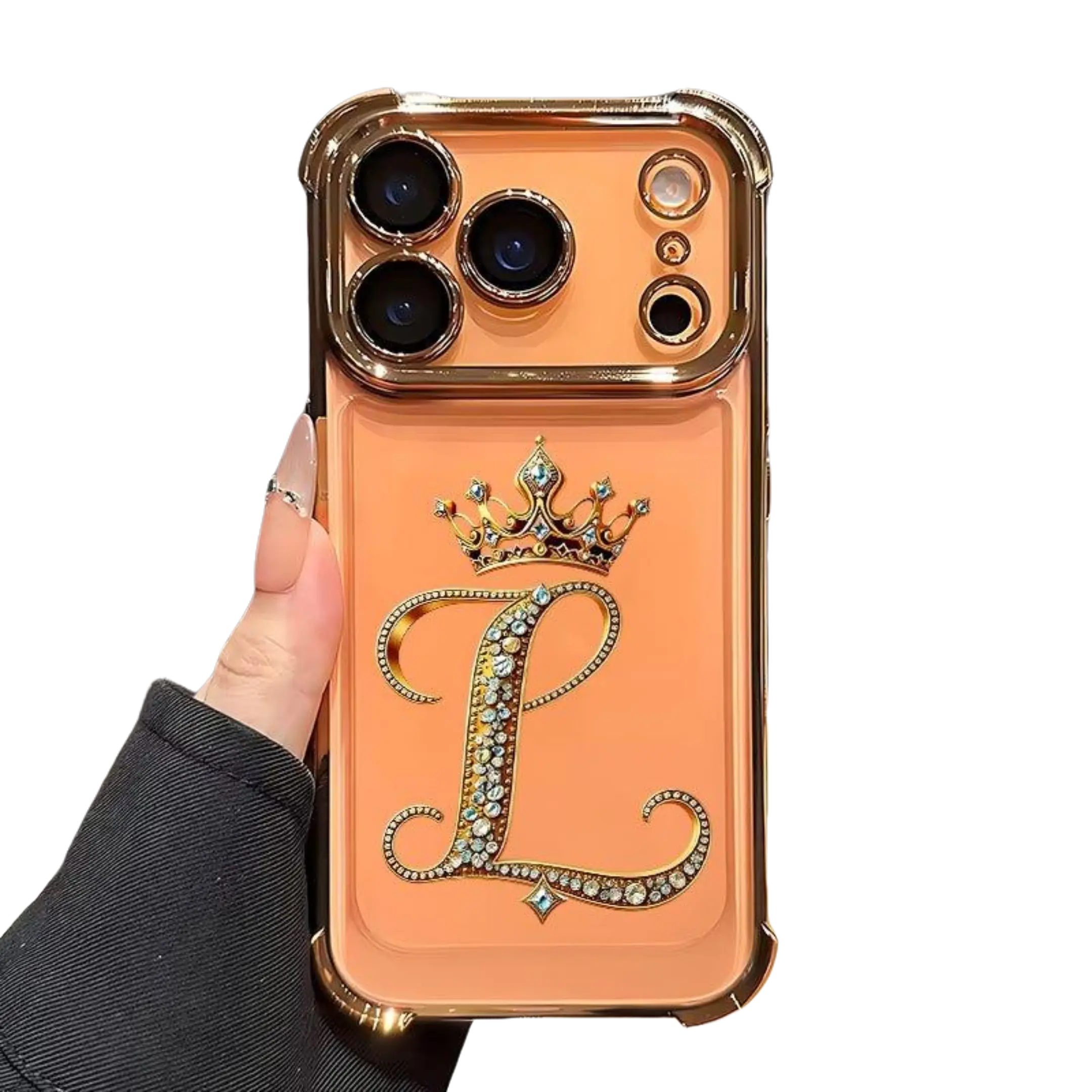 L-Letter Crown TPU Smartphone Cover - All-Inclusive Shock Absorption Cover with Diamond Design, 4-Corner Anti-Drop, Anti-Slip, Lens Plated Protection, Screen Protector for iPhone 17/16/15/14/13/12/11/XS/X Series, Ideal Mobile Phone Accessories Gift