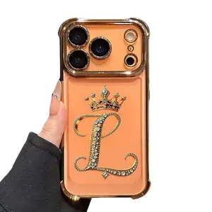 L-Letter Crown TPU Phone Case - Luxurious Diamond-Designed All-Inclusive Cover with 4-Corner Shockproof Anti-Drop, Anti-Slip Features, Lens Plated Protection, Screen Protector for iPhone 17,16,15,14,13,12,11,XS,X Series, Ideal Gift for Loved Ones