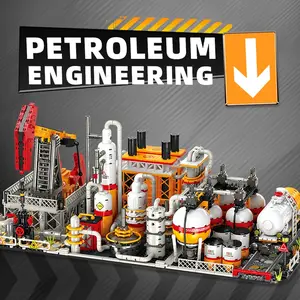 Three Scenes Form Into Petroleum Engineering Building Oil Pumping Machine Refineries Transport Storage Plants MOC Street View Bricks Model Kit