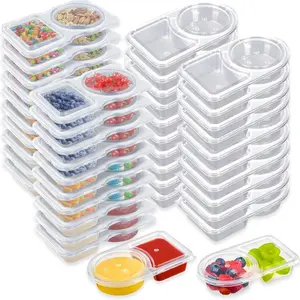 40 Pack Reusable Snack Containers 2 Compartment with Lids Mini Sauce Boxes Lunchable Container for Kids Adults Traveling Going Out Home School Office Picnic Daily Use