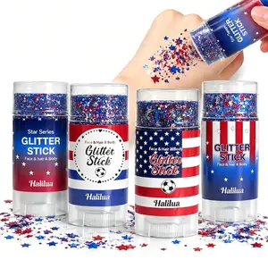HALILUA Self-Adhesive Glitter Stick | Red White & Blue Patriotic Body Makeup | 4th of July Independence Day Sparkle | Summer Vibes Festival Party Glitter | Waterproof Long-Lasting Shine for Sports Games & Holiday Gifts
