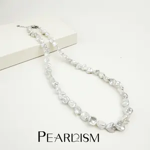 【Live】PEARLISM Trendy Dainty Freshwater Keshi Pearl Necklace 6-8mm Baroque Silver Adjustable Hypoallergenic for All Neck Sizes-AFKN002