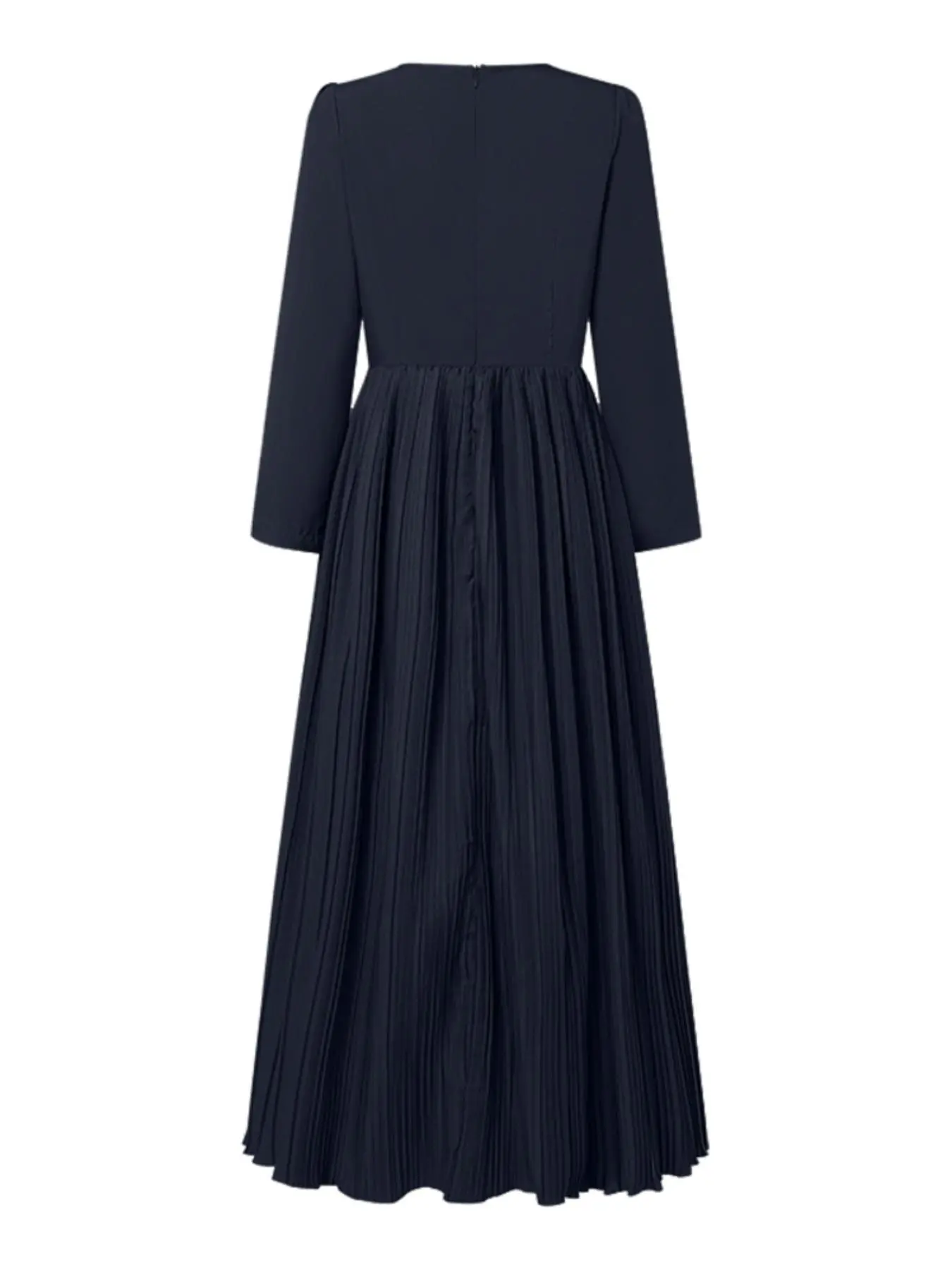 Women's Plain Pleated Zipper Back A Line Dress, Elegant Long Sleeve Round  Neck Dress for Party Holiday Wedding Guest, Ladies Spring & Fall Clothes,  Wedding Guest Gown - TikTok Shop