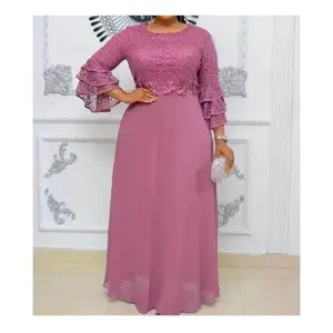 Plus Size African Party Dresses for Women 2025 New Fashion Dashiki Ankara Lace Wedding Gowns Elegant Turkey Muslim Maxi Dress(Sheets)