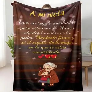 A Mi Nieta Spanish Granddaughter Flannel Blanket, Heartfelt Encouragement Quote with Hugging Grandma & Girl Illustration, Soft & Cozy, Perfect for Birthday, Christmas, or Gift from Grandma to Granddaughter