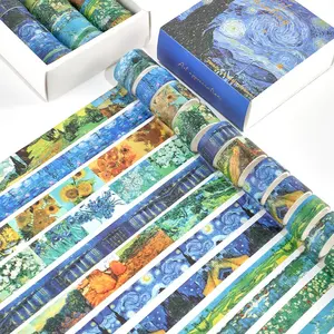 Starry Sky Oil Painting Pattern Washi Tape, 20 Rolls/box Retro Scrapbooking Sticker Tape, Decorative Masking Tape for DIY Crafts Bullet Journaling Crafts Kit