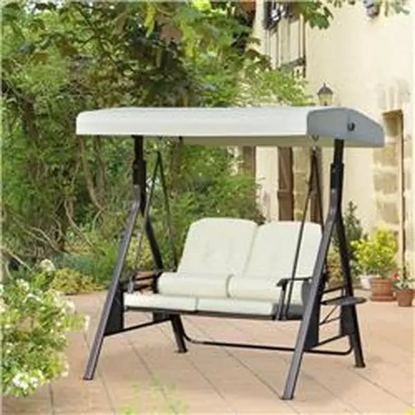 212 Main 84A-258V01BG Outsunny 2-Person Patio Outdoor Canopy Swing with Adjustable Shade, Beige