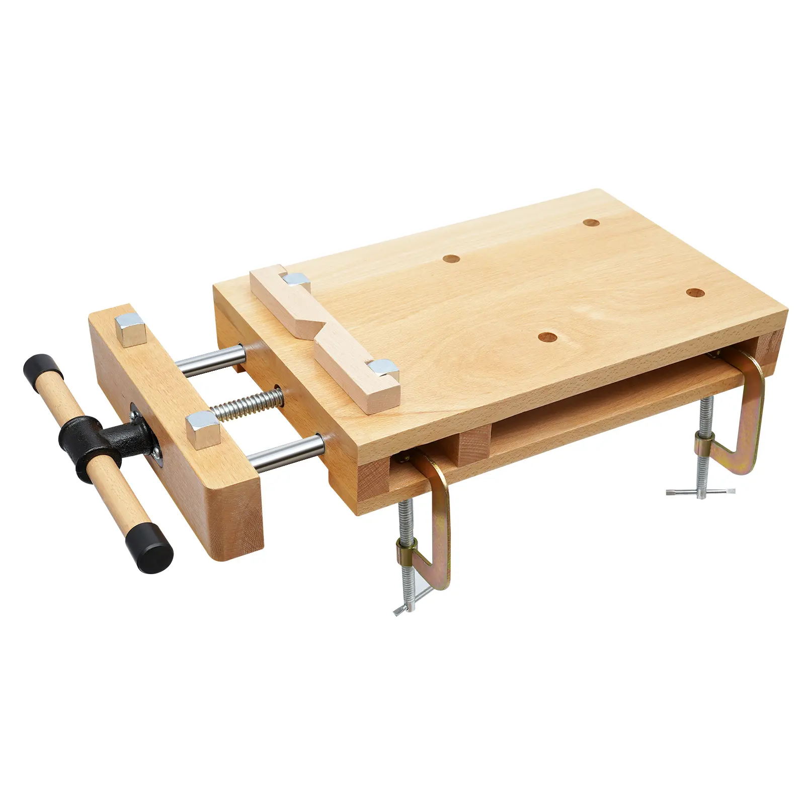 Wood Vise Workbench - Beech Wood & Metal, G-shape & Bench Clip, for Home & Woodworking Heavy Duty Handle