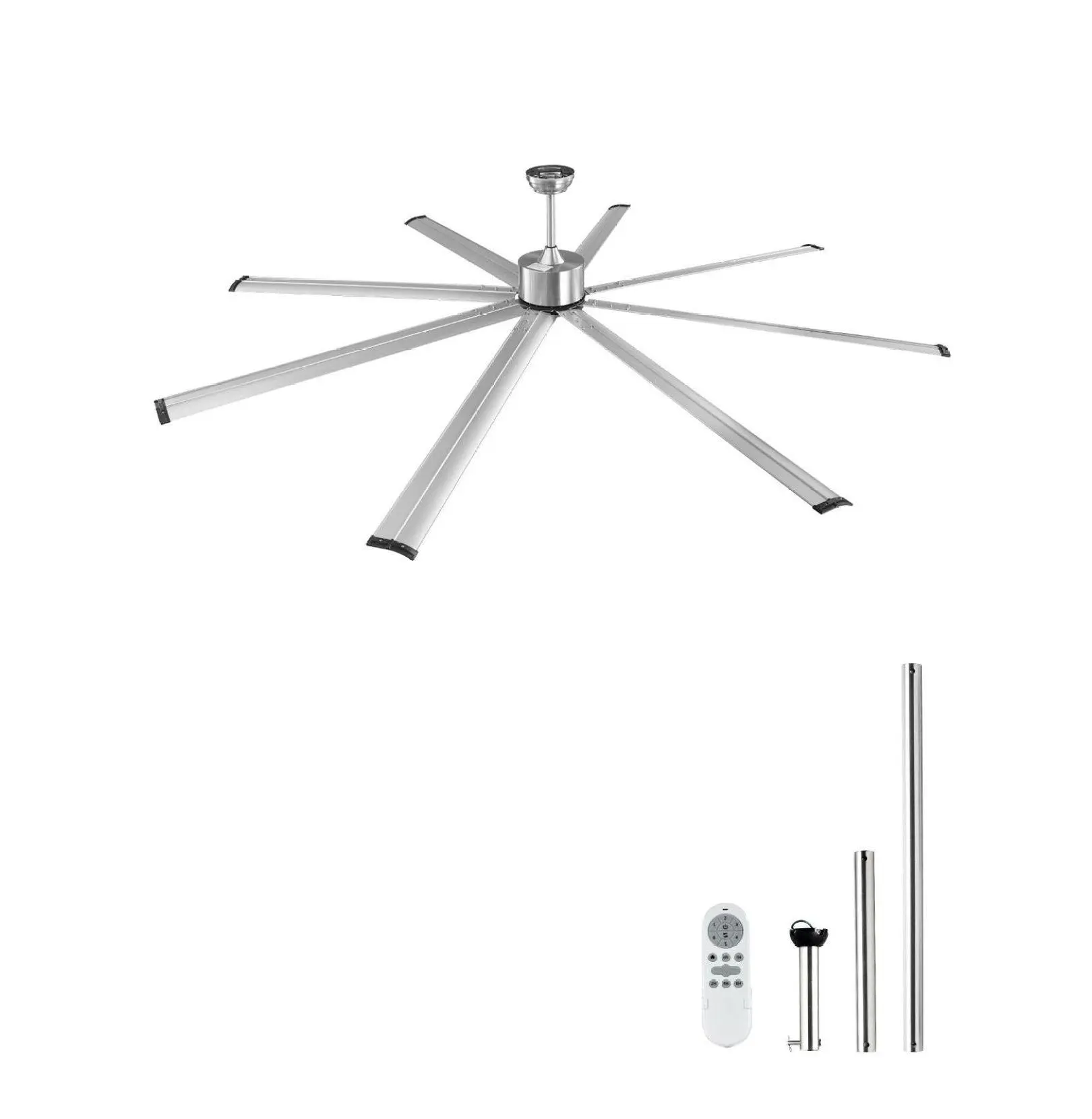 96 Inch Ceiling Fan No Light, Remote Control, 8-Blade DC Motor Silver