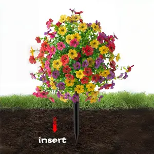 Artificial Fake Violet Flowers for Outdoor Use, Ground Stake Faux Floral Bushes for Garden Planter Yard Porch Patio, UV Fade Resistant Decorative Flowers for Indoor Outdoor Home Decor, No Maintenance