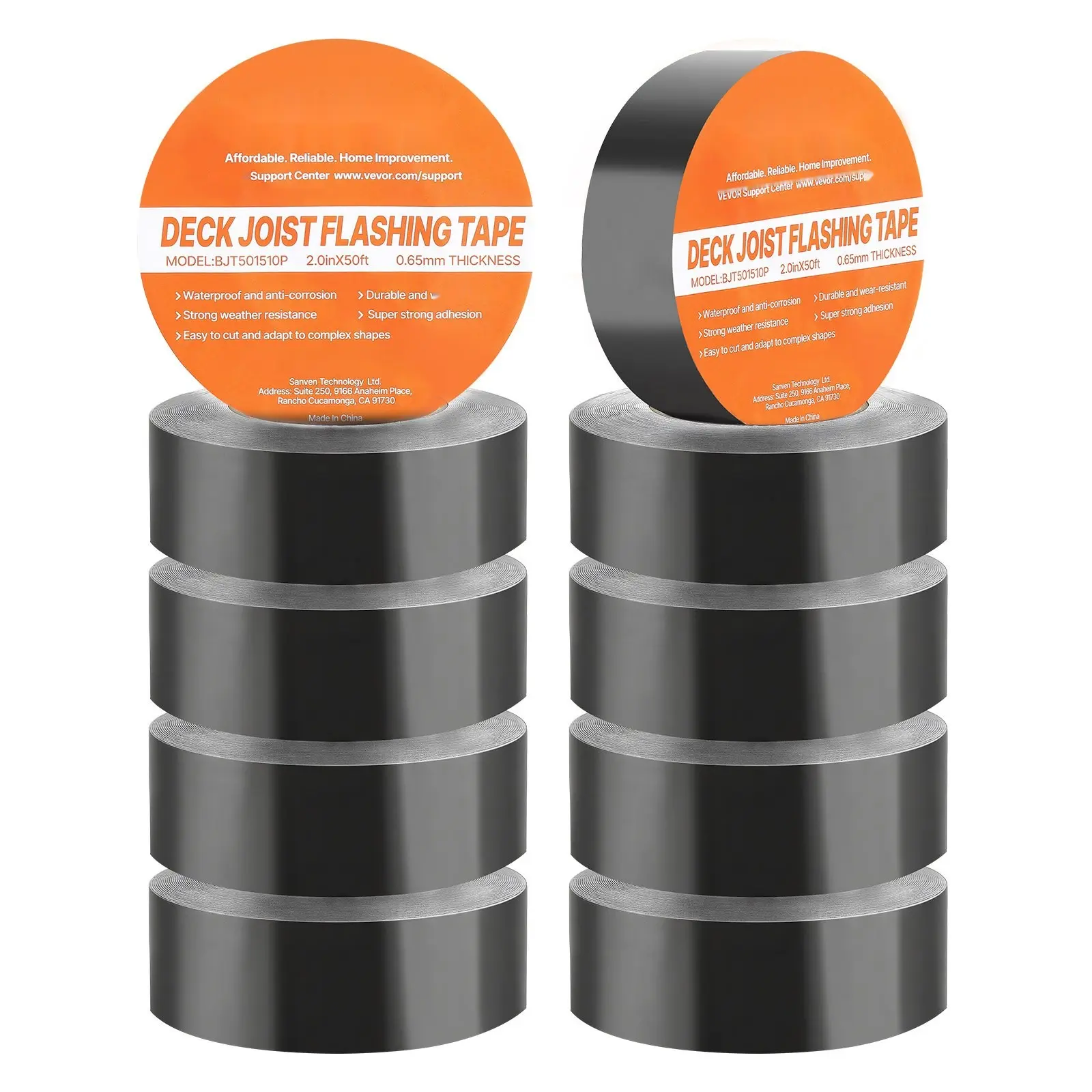 Deck Joist Tape 2-Inch By 50-Foot, 10-Pack, Weather-Resistant Waterproof Butyl Flashing Tape For Decking, Self-Adhesive Sealant For Wood Decks, Beams, Roofs, RVs, House, Piping And Pipe Repair, Black