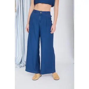 Chambray pintuck wide leg pants