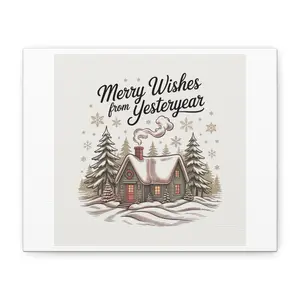 Merry Wishes from Yesteryear Canvas | Vintage Christmas Postcard, Retro Holiday Art