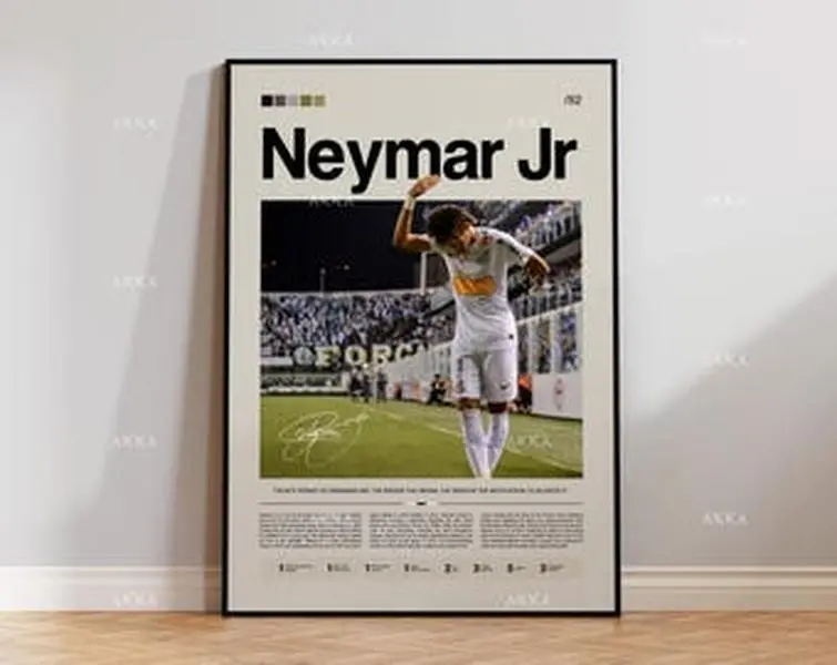 Neymar Jr Poster, Neymar Santos FC Print, Framed O'Ney Art, Football Fan Gift Idea, Neymar Jr Decor, Football Santos Poster