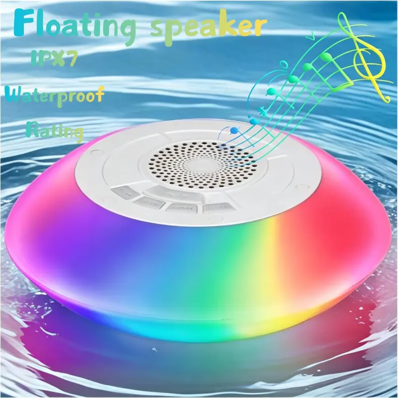 Wireless Multifunctional Speaker with Colorful Lights IPX7 Waterproof Floating Pool Device, Portable Wireless Sound for Shower, Hot Tub, and Outdoor Use