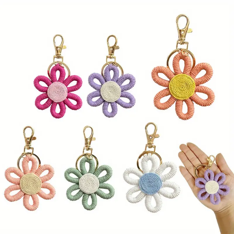 6pcs/set, Handmade Woven Macrame Daisy Keychains for Backpack Accessories, Ideal for Birthday Gift, Valentines Day Gift, Promotional Gift